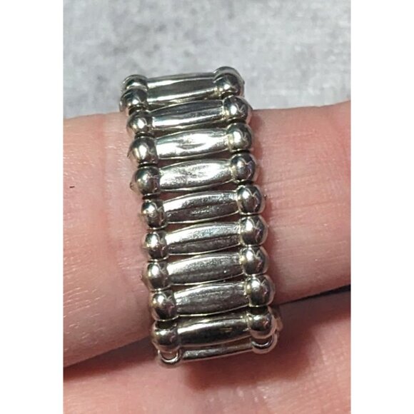 Brutalist Silver Tone Stretch Ring Size 7 - Picture 12 of 13